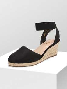 Women's 2.2-Inch Espadrilles Wedge Sandals Closed Toe Elastic Ankle Strap For Vacation Commuting Summer Shoes - Black - View 4
