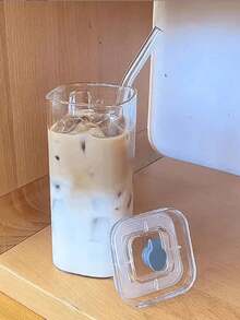 1個 450ml 方形耐熱玻璃杯 - 附蓋子與吸管，珍珠奶茶風格夏季杯，透明，適用於茶、果汁、居家酒吧飲品，開學用品，適合女性與學生，旅行、日常使用、戶外露營，女性禮物 - 彩色 - 查看 4