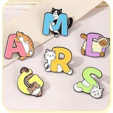 6pcs Men's Creative Cute Cartoon Animal Metal Badge Letter Animal Cat Dog Pet Alloy Brooch Set, Suitable For Daily Wear - Multicolor - View 12