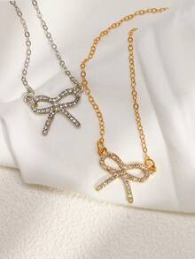 1 Piece Of Elegant And Exquisite Women's Bow Necklace With Butterfly And Inlaid Artificial Zirconia Design, Suitable For Women's Daily Wear, Festivals, Wedding Events And Gifts - Multicolor - View 2