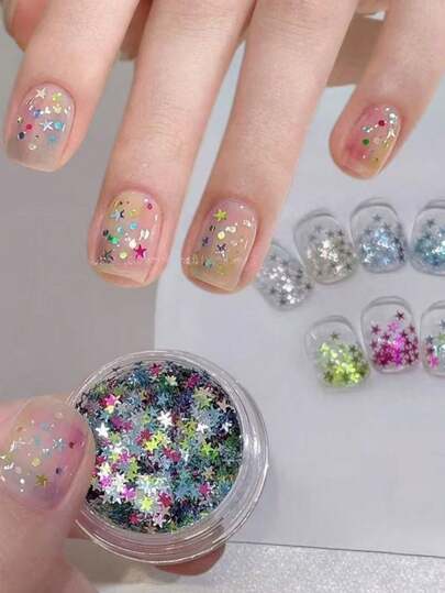 1 Hộp 2026 Hạt kim tuyến hình ngôi sao 3D nhiều màu sắc, lấp lánh, trang trí móng tay hình ngôi sao năm cánh thu nhỏ, phụ kiện làm móng, vật tư làm móng, linh kiện