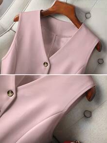 Áo khoác blazer nữ không tay, cài một hàng khuy, kiểu dáng thường ngày, thích hợp cho mùa xuân và mùa hè. - Bụi hồng - Xem 4