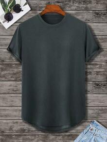 Manfinity Homme Men's T-Shirt With Curved Hem - 深灰色 - 查看 1