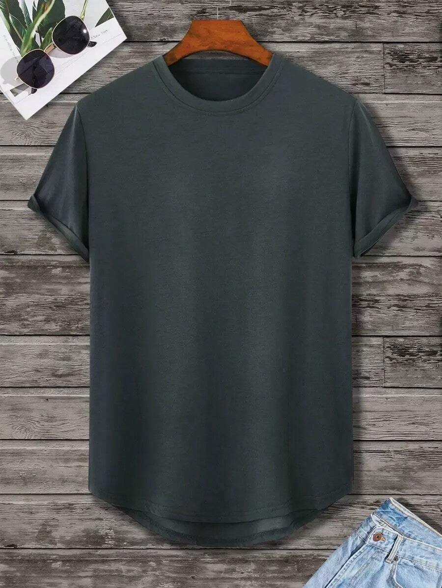 Manfinity Homme Men's T-Shirt With Curved Hem - 深灰色 - 查看 1
