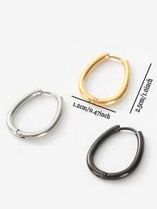 1 Pair/3 Pairs Geometric Elliptical Hoop Earring Minimalist Geometric Metal Earrings, Daily & Party Wear Gift For Her & Daily Styling - Multicolor - View 3