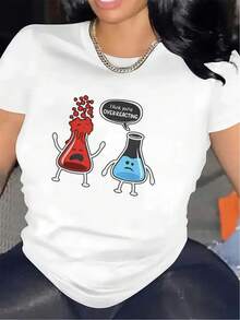 Camiseta de Manga Corta de Poliéster con Diseño Divertido de Laboratorio de Química, Ligera y Duradera para Uso Casual en la Cocina o Laboratorio, con Personajes de Matraces Rojo y Azul y el - Negro - Ver 11