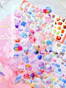 Pegatinas divertidas con relieve de dibujos animados japoneses, pegatinas decorativas de cristal y diamante para niños, pegatinas 3D, pegatinas 3D lindas para niños - Multicolor - Ver 14