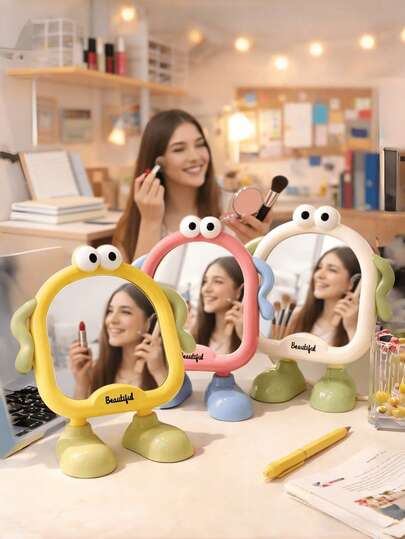 4个可爱卡通桌面化妆镜带支架，卡通人物梳妆镜，可爱穿衣镜，适合宿舍，便携式化妆镜，可爱房间装饰，返校宿舍必备，母亲节礼物，送给妈妈、女儿、大学生