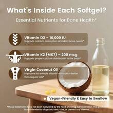 VEV Vitamin D3 K2 10000   300 Virgin Coconut Oil Softgels, 2 In 1 Vitamins Supplement D & K, Dietary Supplemental Pack - 200克 - 查看 4