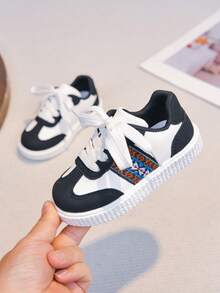 1 Đôi Giày Bệ Mềm Nhẹ Mới, Giày Thể Thao Thường Ngày Cho Bé Trai/Bé Gái Mùa Xuân/Thu 2026, Giày Lược Thời Trang Phong Cách Học Đường - Đen và trắng - Xem 5