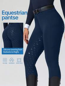 ROYALS MATTINI Women's High Waisted Slim Fit Equestrian Pants With Full Seat Silicone Grip And Convenient Pocket, Professional And Comfortable Riding Tights, Suitable For All Seasons (Belt Not Included) Spring Sports - Navy Blue - View 2