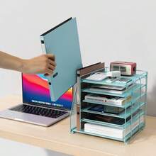 Gianotter Organizador de papel de 6 niveles con revistero azul metal 11.8 x 11.8 x 12.38 pulgadas para oficina en casa y accesorios de computadora - Azul - Ver 6