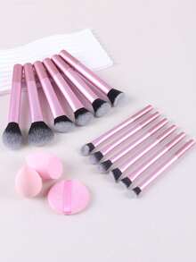 12pcs Multi-Functional Makeup Brush Set - Powder, Blusher, Foundation, Eyeshadow, Contour Brushes + Angled Makeup Sponge, Round Makeup Sponge, Pink Makeup Puff,Brush Set,Makeup Brush Kit,Make Up Brush Set,Make Up Set Complete,Makeup Brush Set,Complete Makeup Kit,Brush Kit,Brushes Makeup Set,Makeup Gift Set - Hồng - Xem 3