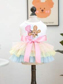 1件宠物服装，可爱浪漫兔子薄纱连衣裙，适合小型犬猫，复活节彩虹兔子服装系列 - 彩色 - 查看 5