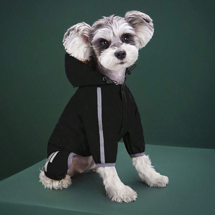 PETS TALE 双面防水狗狗雨衣 - 黄色双层外套，全天候防护 - 黑色 - 查看 1