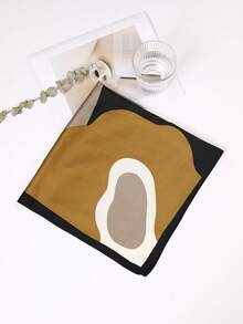 1条女士撞色几何印花方形真丝围巾，优雅领巾头巾缎面发饰，沙滩、假日 - 彩色 - 查看 5