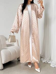 Women's Geometric Pattern Long Sleeve Loose Arabic Abaya - Apricot - View 5