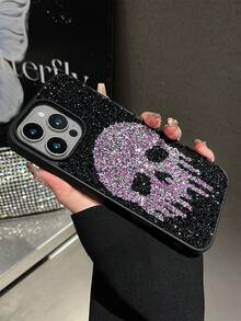 1pc Retro Gothic Skull Rhinestone Phone Case, Full Coverage Phone Case Suitable For IPhone 17 Pro Max - Purple - View 3