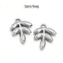 5pcs/Pack Stainless Steel Plant Pendant, 3D Embossed Craft DIY Jewelry Accessories, Necklace Bracelet Charm Pendant, DIY Jewelry Making Pendant - Plant Pendant - View 20