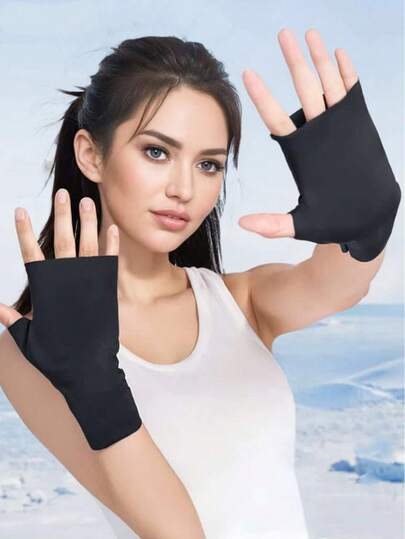 1 Pair Women's Nail Art UV Protection Half Finger Gloves, Lightweight Breathable Stretchy Fingerless Gloves For Cycling, Driving, Outdoor Activities, Summer