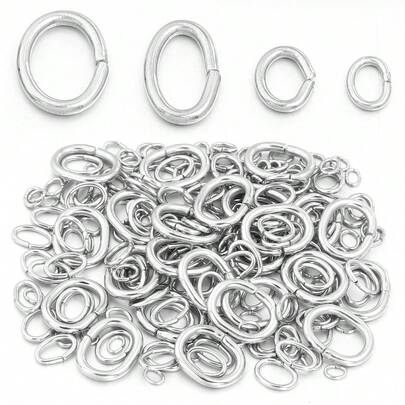 100个/包 不锈钢单环椭圆形开口圈，多种尺寸彩色钢圈，钥匙扣配件，珠宝DIY材料，适用于手链和项链
