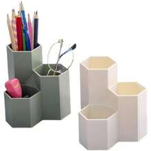 Juego de organizador de escritorio de acrílico - Incluye caja organizadora de maquillaje, soporte para bolígrafos, taza para lápices con 4 compartimentos, adecuado para escritorio de oficina, oficina en casa y escuela - Multicolor - Ver 6