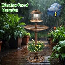 Crystals Bronze Solar‑Powered Garden Bird Bath With Feeder & Light – Outdoor Bird Table Station - Bath - View 7