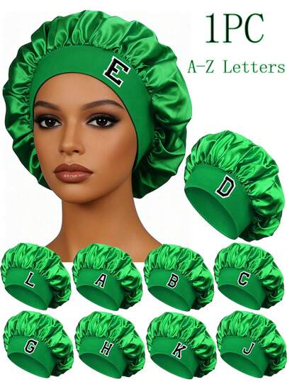 Bonnet Hat Customized A-Z Letters Satin Sleep Bonnet,Soft Comfortable Sleeping Bonnet,Elastic Wide-Brim Silky Sleeping Cap For Hair Protection, Make Up Washing Face Daily Use,Shower Cap For Daily,Summer,Beach