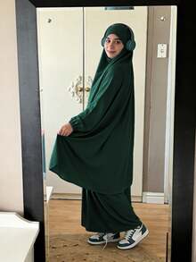 2pcs Nida Fabric Women Loose Comfortable Khimar Abaya Dress Set, Suitable For Outdoor Prayer, Applicable For All Seasons, Muslim Islamic Clothing, Khimar Hijab Prayer Jilbab - 彩色 - 查看 6