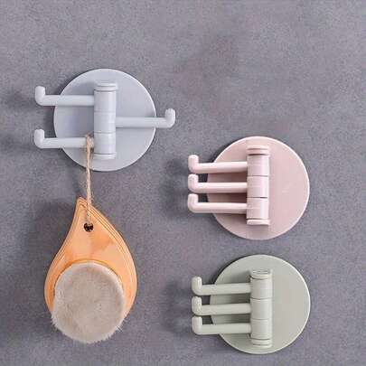 Rotatable Seamless Adhesive Wall Hooks, No Drilling Required, Suitable For Kitchen, Bathroom, Towels, Keys, Kitchenware Storage, Waterproof And Durable, Applicable For Towels, Keys, Bags, Bathroom And Kitchen Accessories