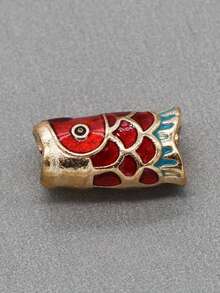 5/10/20 piezas de cuentas de cubo con gota de aceite de doble cara, pez rojo, agujero grande, cuentas espaciadoras para pulsera, un accesorio de collar de mascota que simboliza la abundancia cada año - Rojo - Ver 3