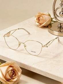 Prada 1 Pair GUCCI Transparent Square Decorative Fashion Glasses, Inlaid With Gold Metal Frames And Artistic Landscape Patterns, Suitable For Reading, Entertainment, Computer Use, School And Daily Decoration - Gold - View 9