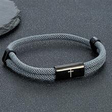 1条极简主义钛钢黑色十字编织可调节双股情侣手链，百搭日常佩戴饰品 - 簡約款式 - 查看 4