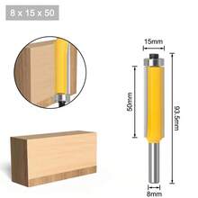 Broca enrutadora de ajuste al ras de hoja larga de vástago de 1/4 y 8mm con rodamiento para broca de patrón de plantilla de madera fresa de carburo de tungsteno T6TT - 8x15x50 - Ver 1