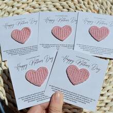 5pcs Pink Crochet Heart-Shaped Mother's Day Greeting Cards, Suitable For Gifting - Multicolor - View 9