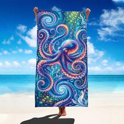 1pc Magical Giant Octopus Beach Towel, Super Soft Microfiber Extra Large Beach Blanket, Super Absorbent Bath Towel, Suitable For Travel, Swimming Pool, Diving, Surfing, Yoga, Camping, Available In Multiple Sizes, Beach Accessory For Beach, Pool, Travel, Camping, Yoga