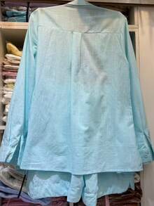 Linen Shirt And Shorts Set (2 Pieces), Lined With Elastic. - Mint Blue - View 6