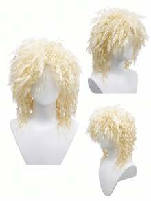 anxin Retro 80s Hair Metal Rocker Blonde Wig: Step Back Into The Era Of Big Hair And Electric Riffs With This Voluminous Curly Blonde Wig, Perfect For Embodying Iconic Hair Metal Guitarists, Stage Frontmen, And Rock Legends At Tribute Concerts And Retro-Themed Cosplay Events - Multicolor - View 5