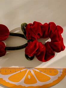 1pc Flower Bow Scrunchie Hair Accessory, Suitable Girls, Birthdays, Parties, Valentine's Day, Dancing Performances, And Everyday Wear, Autumn/Winter Woman Accessories ,Ponytail Holders ,Hair Elastics ,Hair Rubber Bands ,Hair Rope ,Elastic Hair Tie Elastic Band Beauty Home Hair Accessories - 紅色 - 查看 6