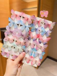 24pcs Colorful Gradient Chiffon Butterfly Hair Clips - Multicolor - View 12