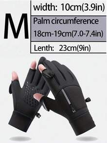 一双男女通用保暖手套，防水防风，支持触屏操作，带拉链口袋/透气网布/防滑硅胶/翻指设计/防丢扣，适合滑雪、钓鱼、骑行等寒冷天气下的户外运动，是理想的万圣节和圣诞节礼物，黑色男女通用冬季户外运动保暖手套 - 黑色 - 查看 13