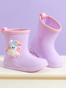 Sepatu Bot Hujan Anak Bergambar Kartun, Sepatu Hujan Setengah Betis untuk Anak Perempuan, Sepatu Bot Karet Tahan Air untuk Anak Laki-laki - Mauve Purple - View 4