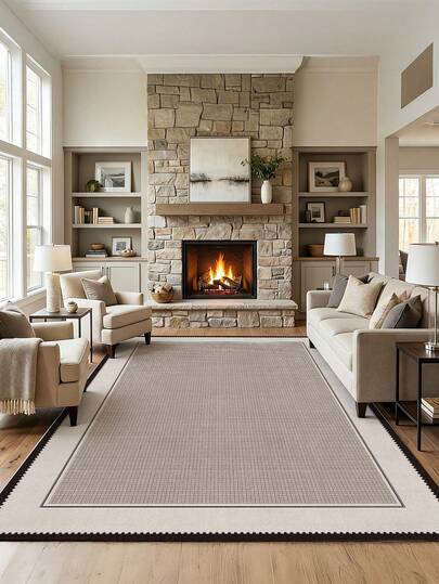 1 件深栗色线条小方格简约印花客厅装饰地毯，触感柔软舒适，易于保养，防水防污，防滑底背，适用于大堂、卧室、客厅、浴室、厨房、办公室、房间装饰、卧室和门垫，以及节日庆典。