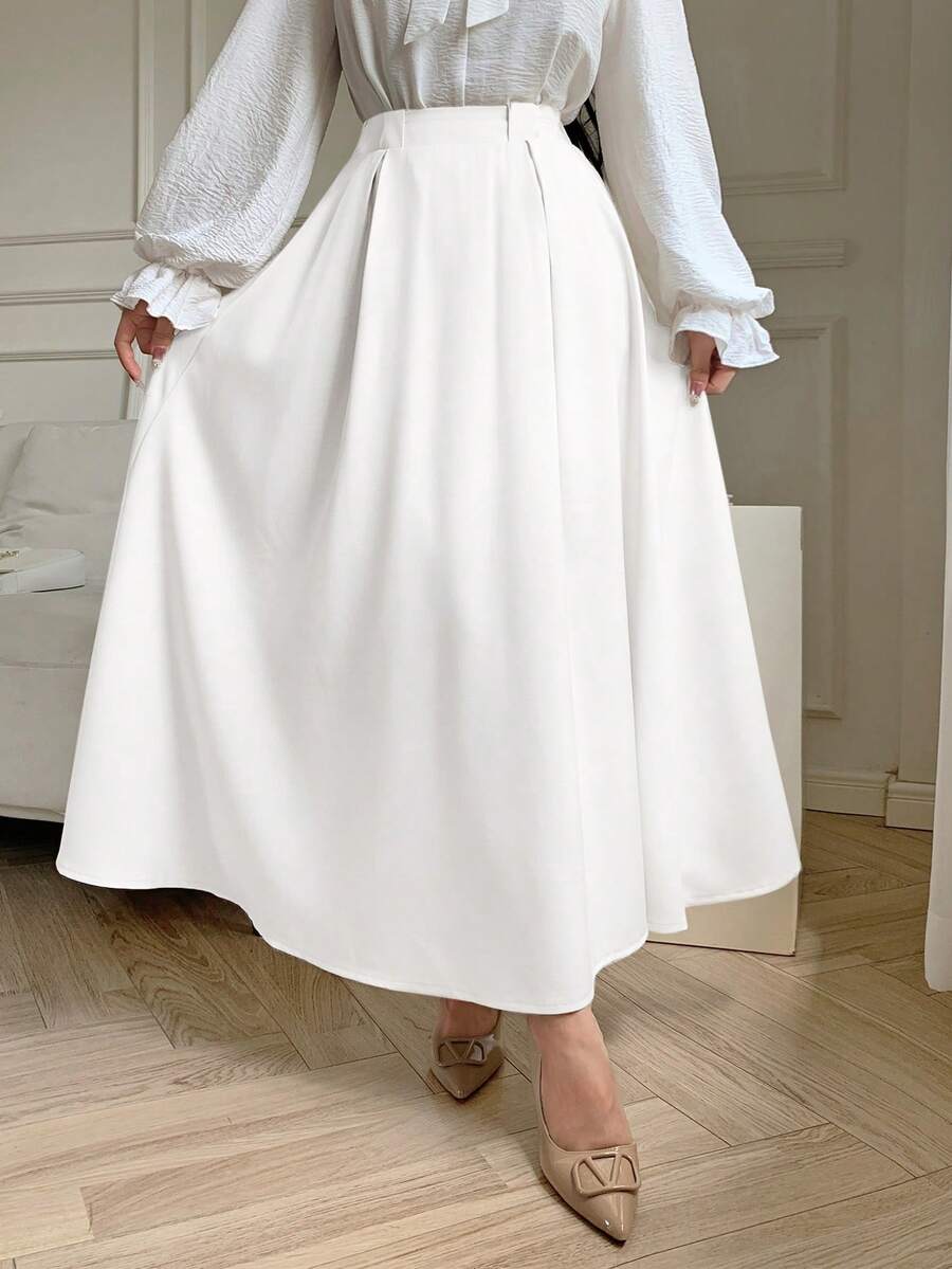 abyoxi Chân váy xếp ly chữ A cạp cao màu trắng thanh lịch dành cho nữ, kiểu dáng tối giản thời trang, phù hợp mặc hàng ngày, đi làm, đi chơi, dự lễ tốt nghiệp, đi nghỉ mát, thích hợp cho mùa xuân, hè, thu và đông. - trắng - Xem 1