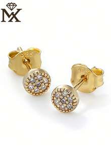 SYMFNY 一对优雅简约的925纯银耳环，镶嵌精致圆形立方氧化锆，奢华小众设计，送给女友、朋友、同事的贴心礼物 - 金黃色 - 查看 3