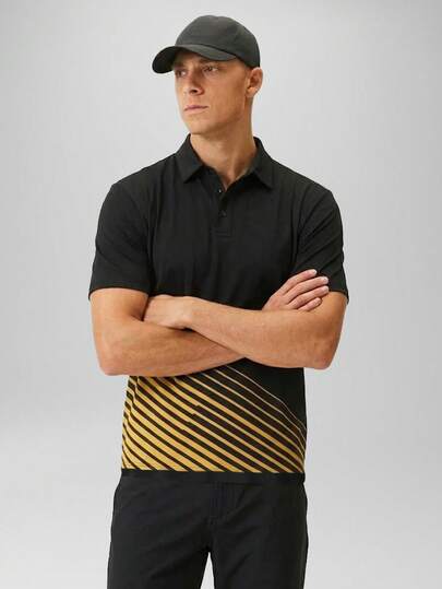 CZRLHYT Men's Striped Print Short Sleeve Commuter Polo Shirt, Men's Outdoor Activities Polo Shirt, Men's Summer Polo Shirt, Men's Outdoor Golf Polo Shirt, Men's Casual Polo Shirt. A Great Gift For Boyfriend Or Husband
