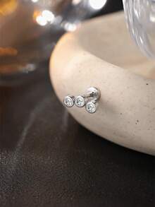 1 chiếc khuyên tai bạc sterling 925 tinh tế, tối giản, đính 3 viên đá Moissanite tròn, kiểu dáng phẳng, có ren, thích hợp cho xỏ khuyên sụn tai, không gây dị ứng, quà tặng cho nữ và bé gái, thích hợp đeo hàng ngày, dự tiệc, đám cưới. - Bạc - Xem 3