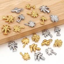 5pcs/Pack Stainless Steel Plant Pendant, 3D Embossed Craft DIY Jewelry Accessories, Necklace Bracelet Charm Pendant, DIY Jewelry Making Pendant - Plant Pendant - View 6