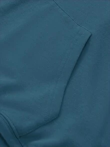 Women's Blue Hooded Pullover Sweatshirt With Drawstring & Pockets, Long Drop Shoulder Sleeve, Casual Regular Fit, Warm Lined Knitted Fabric,Outdoor - Peacock Blue - View 3