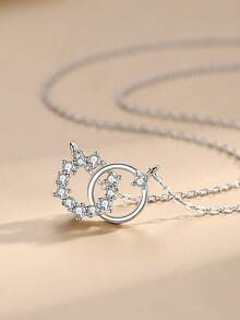 1pc 925 Sterling Silver Double Circle Pendant Necklace Suitable, Girlfriend Jewelry Gift, Wedding Necklace, Fashion Exquisite Gift - Silver - View 3